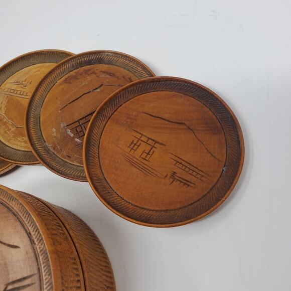 Vintage Hand Carved Miyajima Satsuma Japan Round  Tea Coasters  Set of 6 - Picture 6 of 8